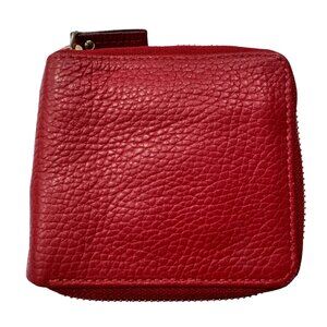 Tusk Red Pebbled Leather Zip Wallet with ID Window